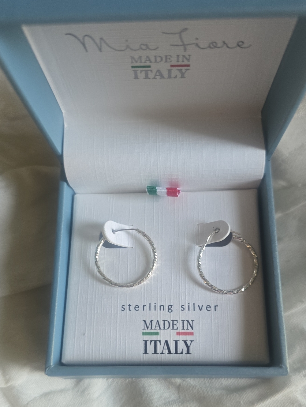 Mia Fiore Sterling Silver Textured Hoop Earrings - Silver